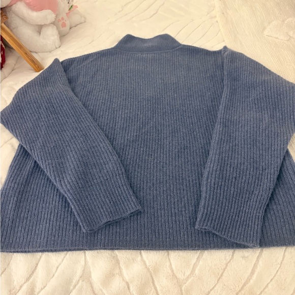 Quince Blue Mongolian Cashmere fisherman quarter Zip Sweater - Picture 5 of 5